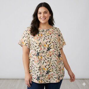 AVA & VIV WIDE NECK CAP SLEEVE CASUAL FLORAL CHIC BOHO CAREER BLOUSE SZ. 1X